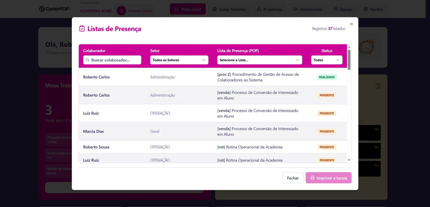 GestorPOP management dashboard on desktop