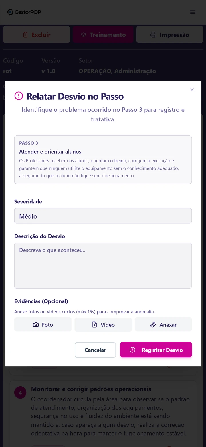 Deviation log in GestorPOP
